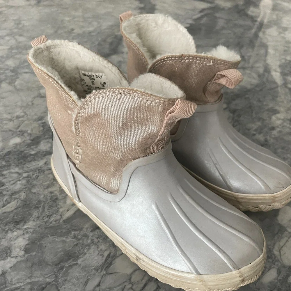 Sperry Kid's Metallic Water Rain Duck Boots Gray Pink Size 12.5